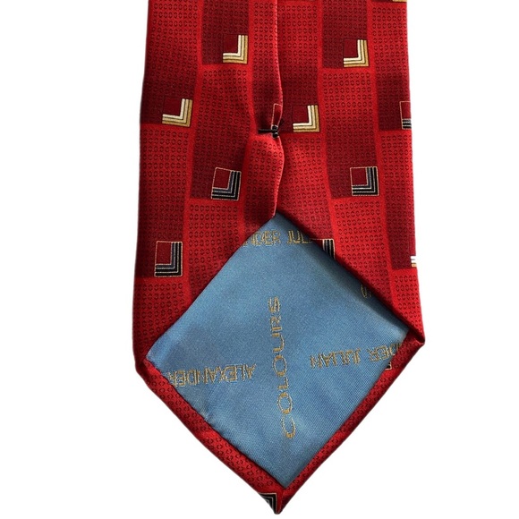 Alexander Julian Silk Tie Handmade Woven Tipped Bar Tac Tie Loop Red Geo 60x3.75 - Picture 8 of 12
